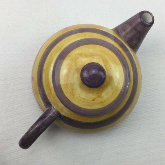 Renardi Ceramic Purple Yellow Teapot Short Spout With Lid - Picture 5 of 11